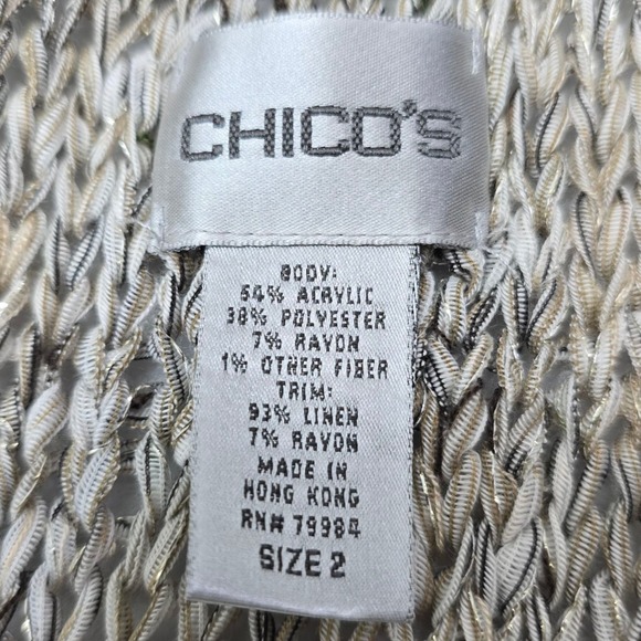 Chico's Crochet Open Front Shawl Frontal Feathery Sparkle Fringe Size 2 - Picture 5 of 9